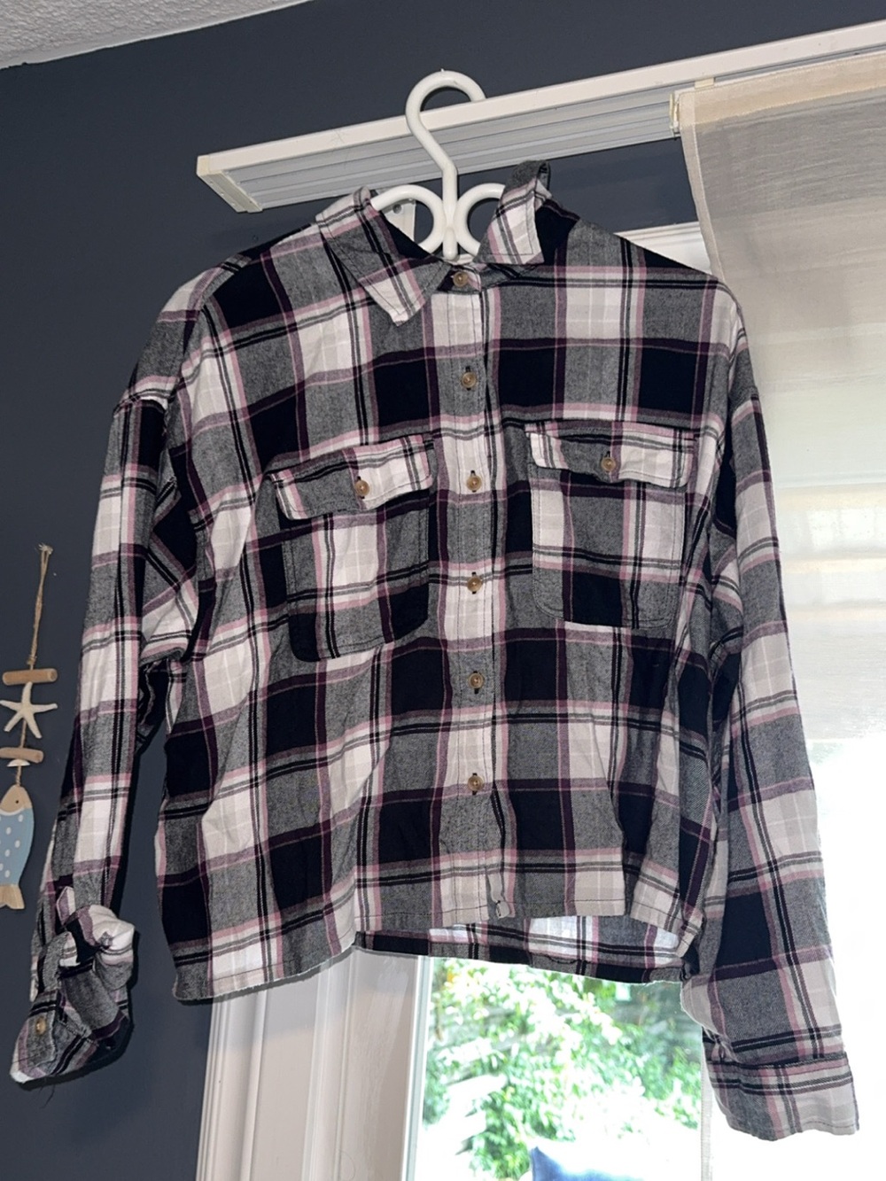 Lucky Brand Plaid Cropped Button Down Shirt